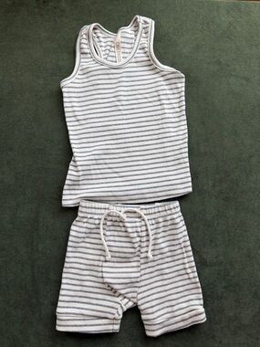 Childhoods White and Gray Striped Tank Top & Shorts set 3T